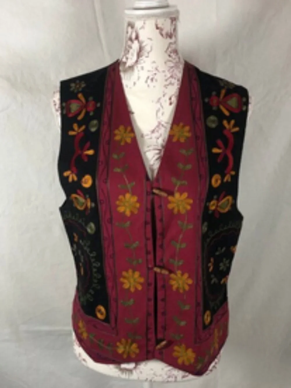 Vintage Lizwear Embroidered Floral Vest - Artisan Boho Statement Piece